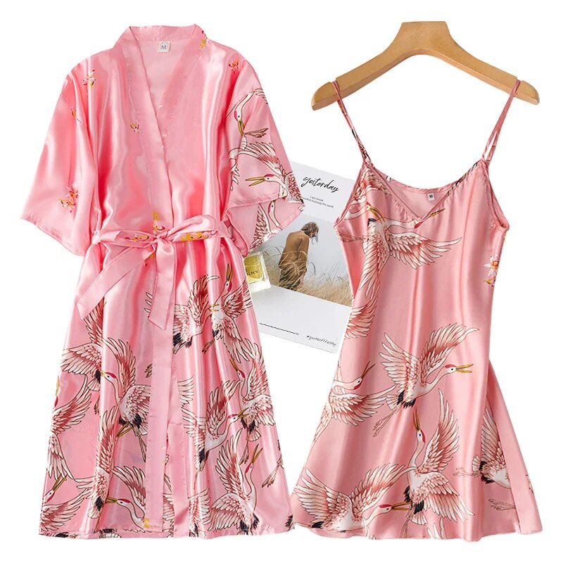 Women's sexy pajamas set, V-neck pajamas, silk pajamas, soaking dress, ladies pajamas, home service, spring, 2-piece set_voghion.com
