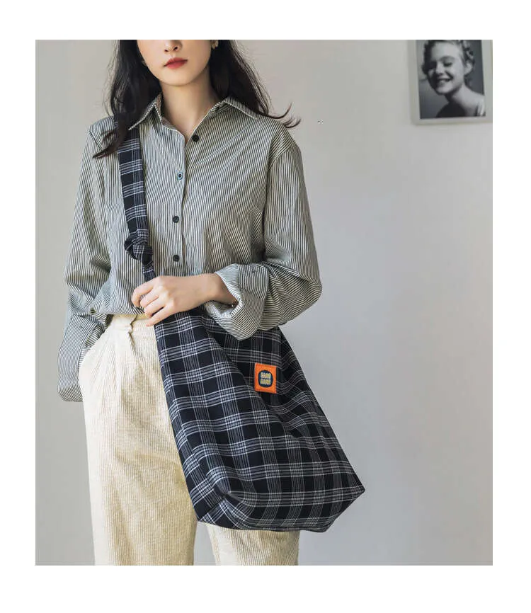 Designer stijl geruite canvas schoudertas voor dames_voghion.com