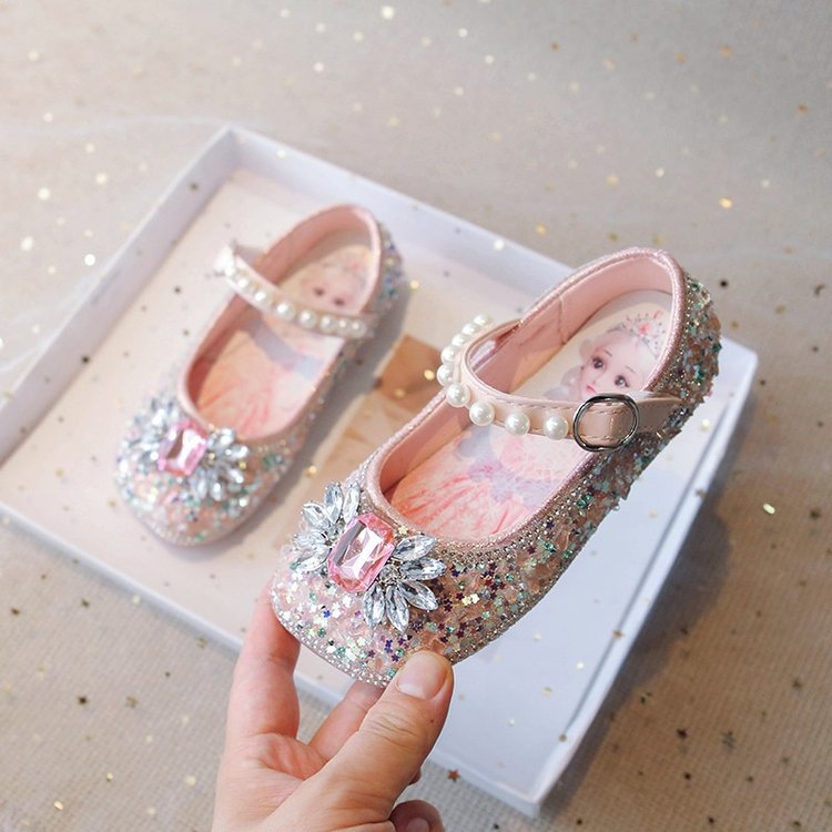 Princess Elsa 2024 Summer New Soft Sole Children's Play Little Leather Girl's Fashion Crystal Single Shoes_voghion.com