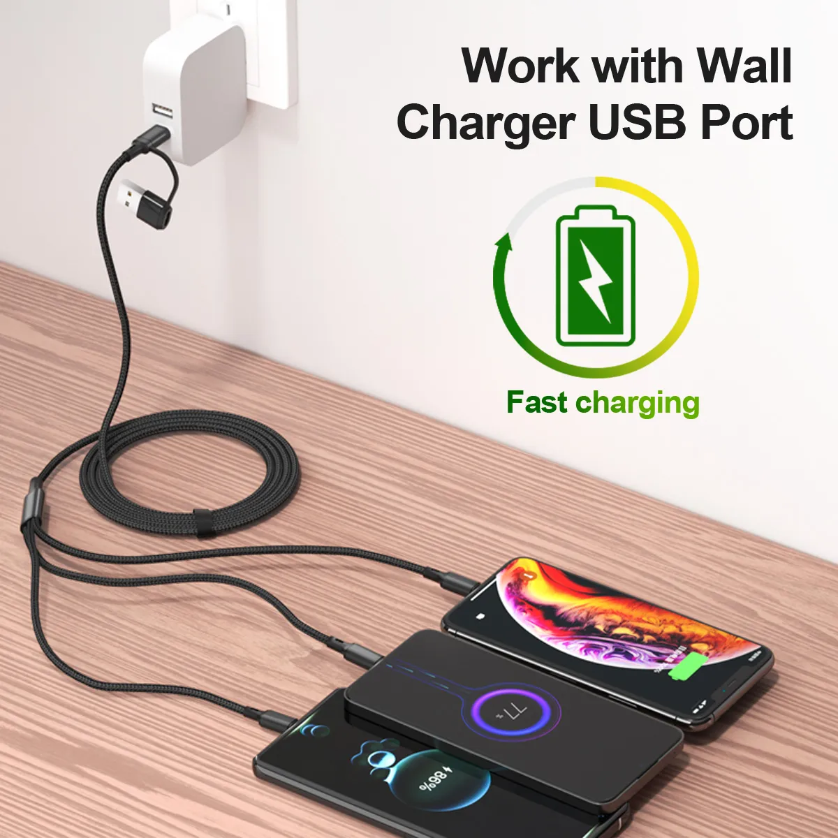 Câble 3 en 1 multiport USB type C 2025 pour téléphone portable, compatible avec iPhone 14, 13, 12 et Huawei_voghion.com
