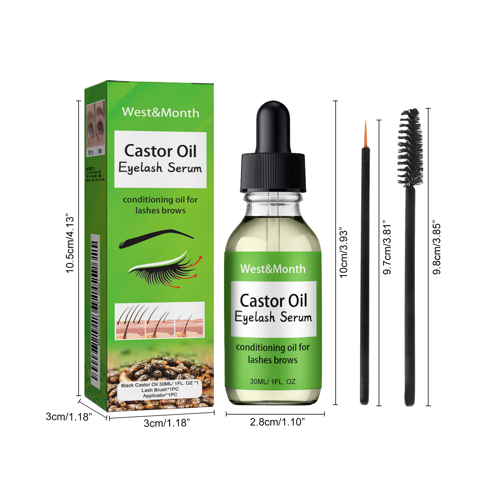 West&Month Castor Mascara Liquid Natural Slim Black Thick Moisturizing Curling and Traceless Essential Oil_voghion.com