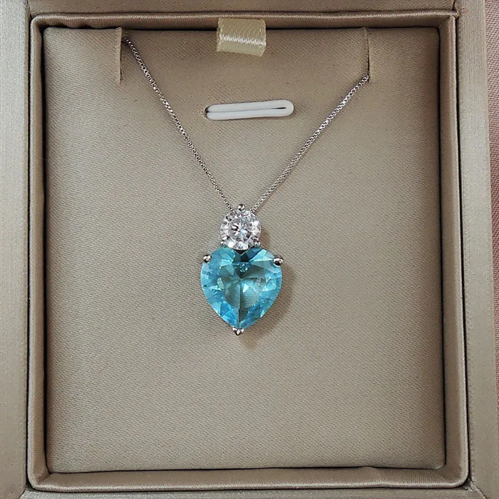 Charms Jewelry Set for Women Paraiba Tourmaline Crystal Stone Necklace Earrings Romantic Gifts Wholesale Gemstone Fine_voghion.com