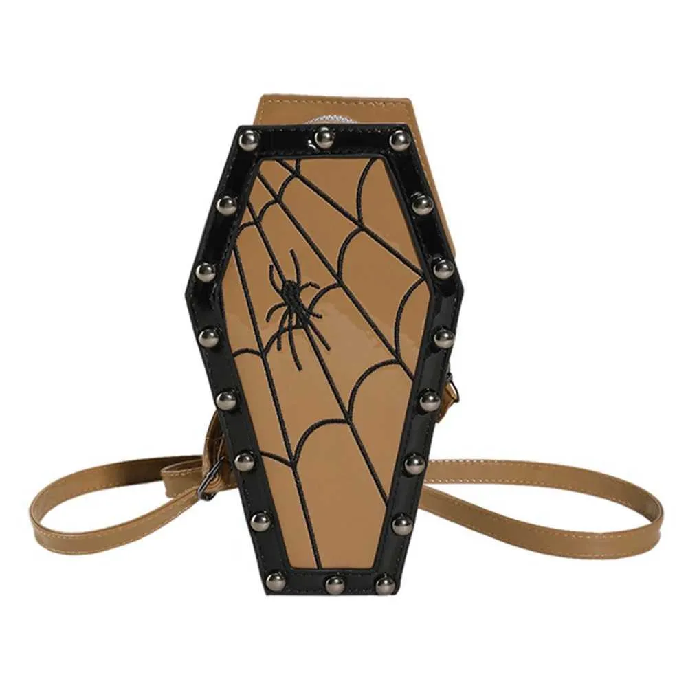 Zaino a forma di bara gotica di grande capacità, con spallacci regolabili, in pelle PU, con ragnatela di Halloween_voghion.com