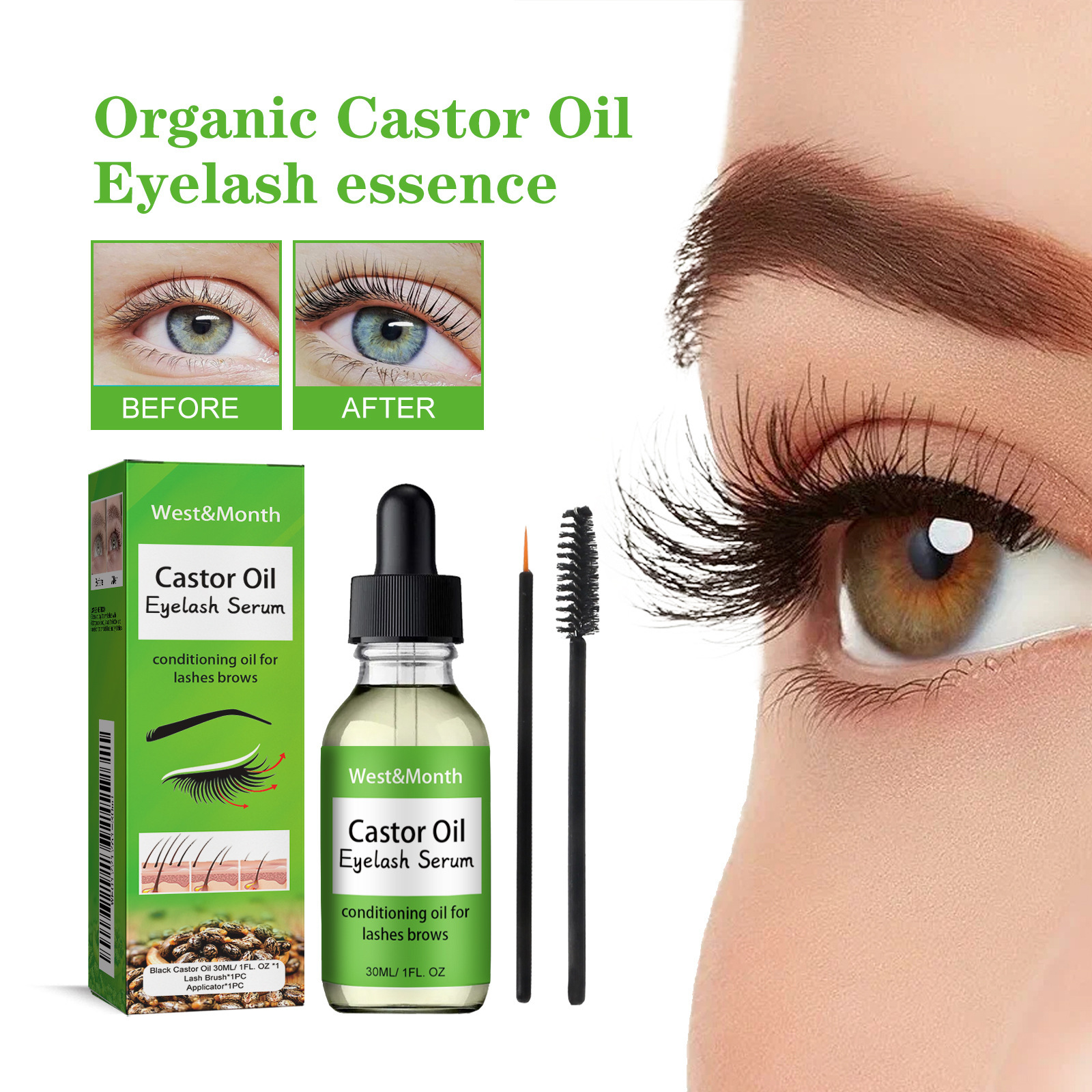West&Month Castor Mascara Liquid Natural Slim Black Thick Moisturizing Curling and Traceless Essential Oil_voghion.com