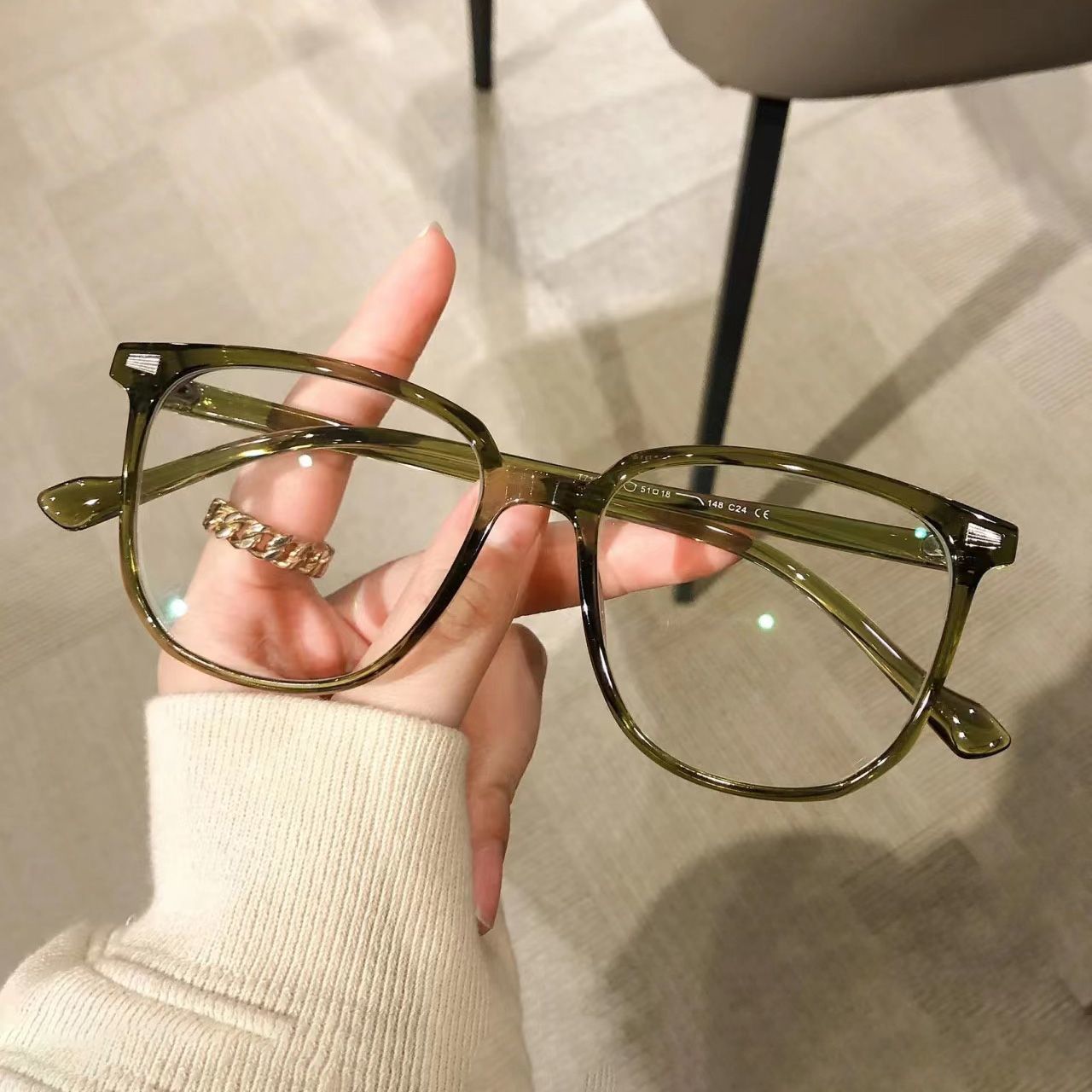 Unisex Olive Green Glasses Myopic Female Anti-blue Light Prescription Plain Thin Square Eye Frame Fashion Man