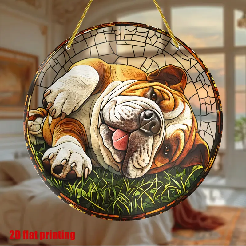 Ηλιοσυλλέκτης Bulldog 8x8 ιντσών - Ακρυλικό διακοσμητικό τοίχου με θέμα τα κατοικίδια, κρεμαστό για παράθυρο και βεράντα - Μοναδικό δώρο για λάτρεις σκύλων και εγκαίνια σπιτιού_voghion.com