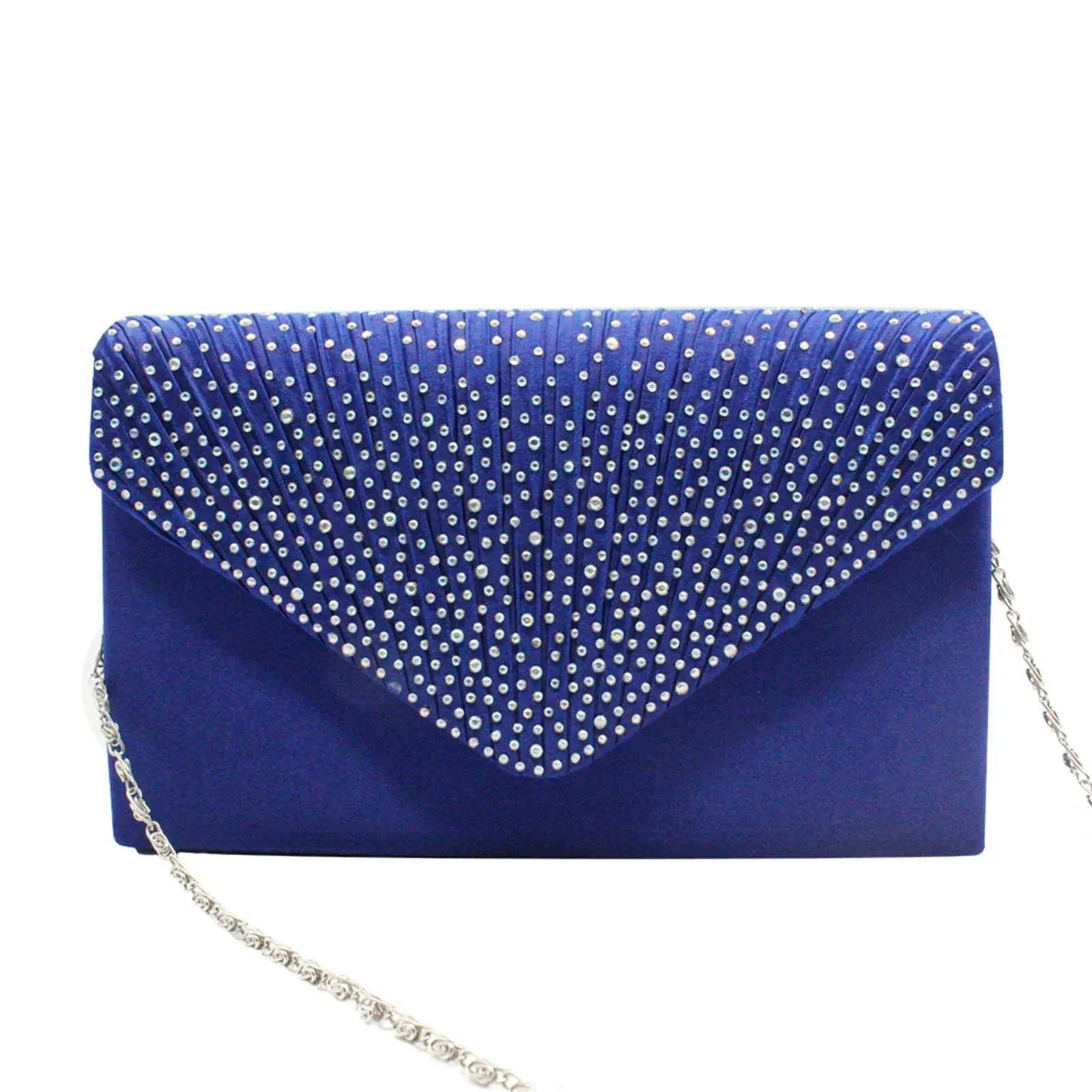 Modische und elegante Clutch für Damen aus Satin mit rhinestone-verzierter Schulterpartie, dünne Kette, passend zu Party- und Bankettkleidern, Abendtasche_voghion.com