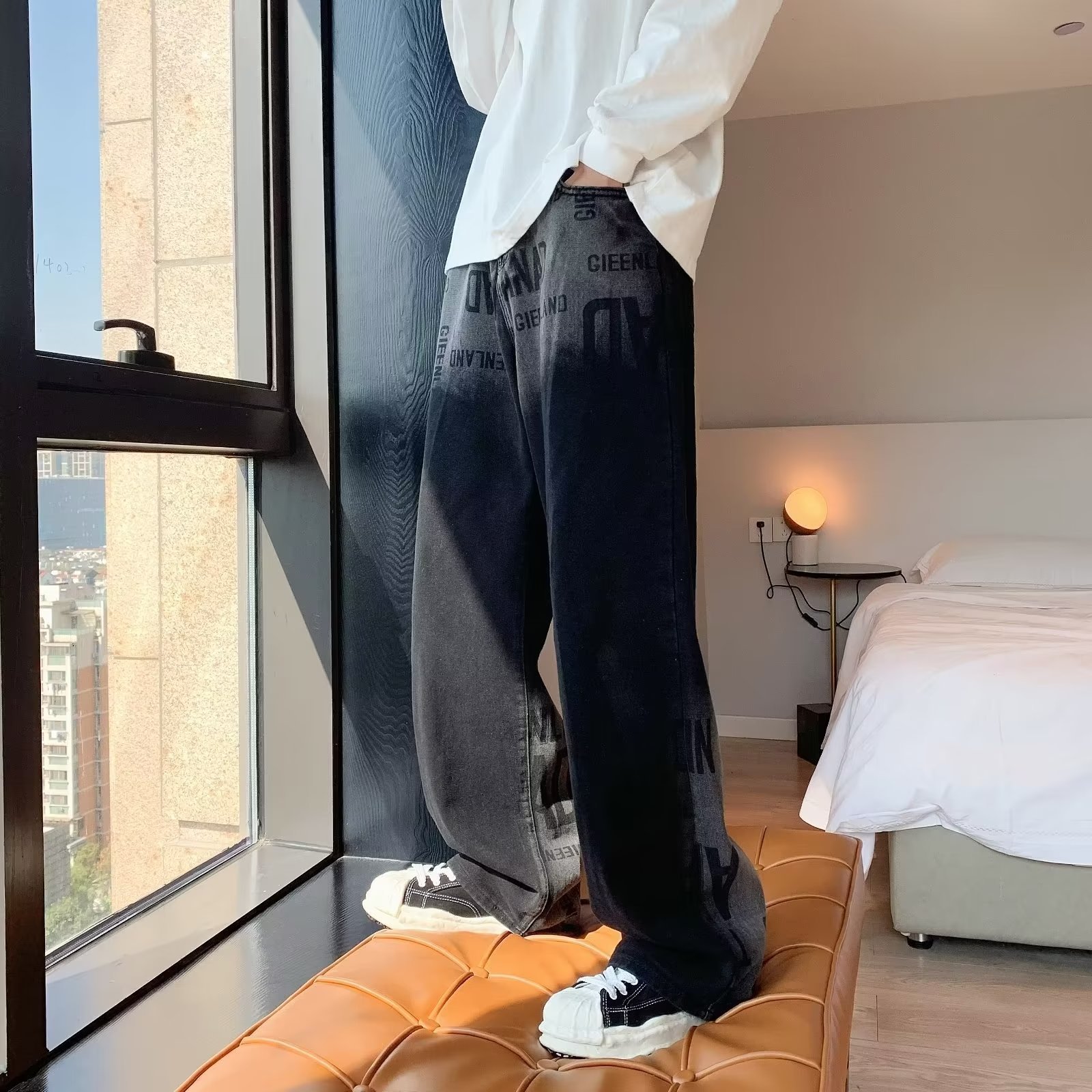 Bitte beachten Sie die Größentabelle!   Please refer to the size chart in the picture Gradient denim summer thin loose straight wide leg men's _voghion.com