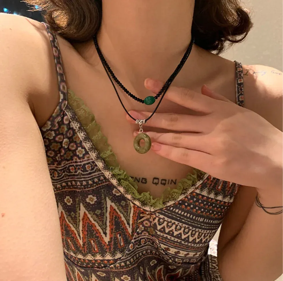 Catene Stile Cinese Vintage Fibbia della Pace Ciondolo Collane Perline Choker Set Gioielli di Moda per Donne Lady Regalo_voghion.com