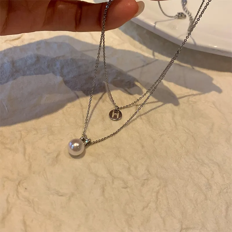 Kedjor Elegant söt tvålagers pärlhängande halsband för kvinnor flickor Lätt nyckelbenskedja Mode choker fina smycken_voghion.com
