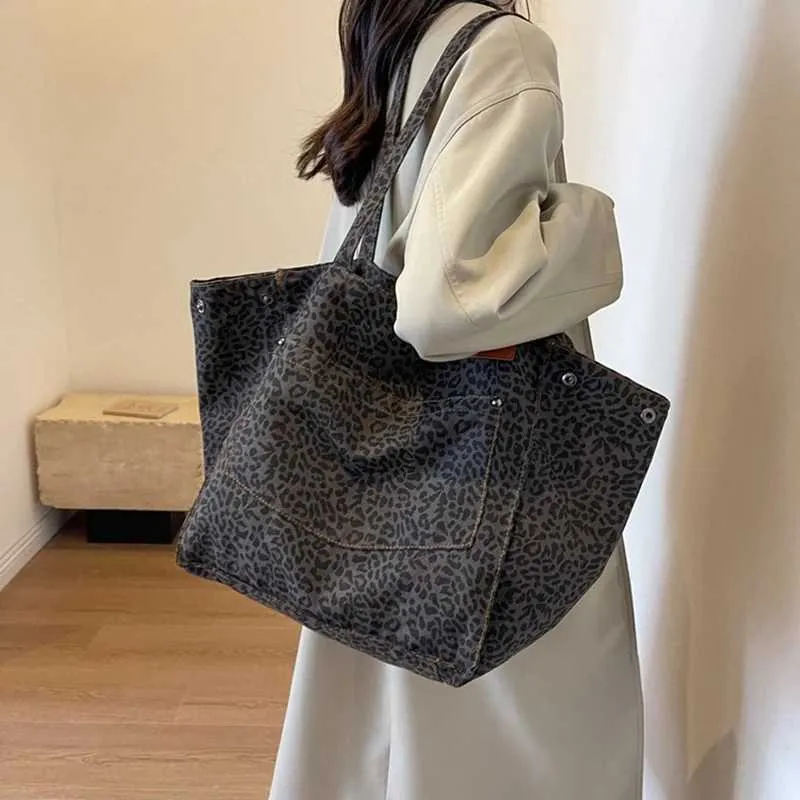 Handtasche mit Leopardenmuster, Retro-Canvas, große Kapazität, Einkaufstasche Y241026_voghion.com