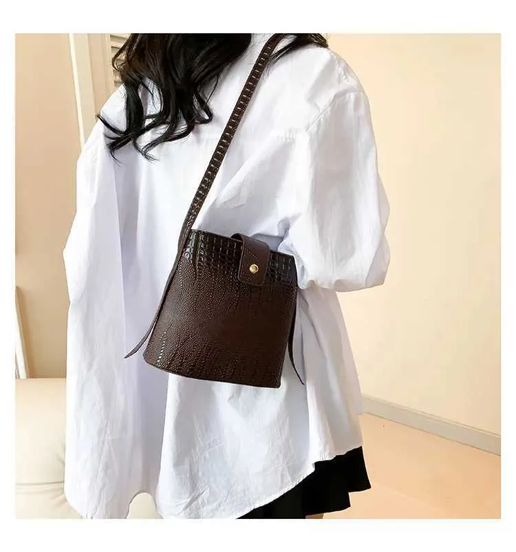 Retro Steinmuster Eimer Handtasche Damen Umhängetasche Schultertasche_voghion.com