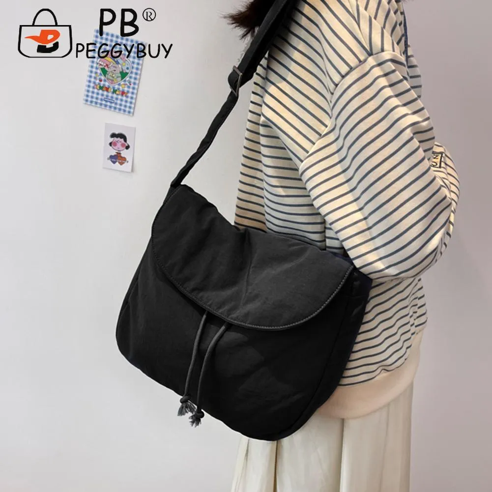 Sac messager unisexe à fermeture éclair et cordon de serrage, sacoche décontractée, élégante, sangle réglable, grande capacité, pour homme et femme_voghion.com