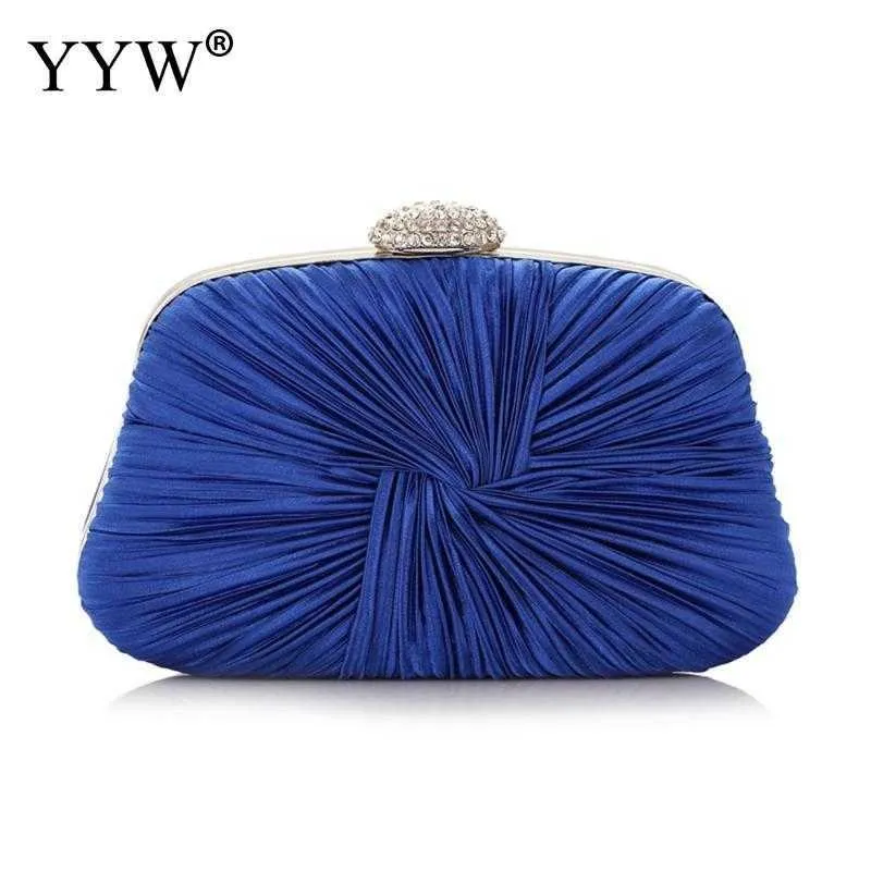Royal Blue Folded and Pillow shaped Bag Elegant Designer Clutch with Chain Rhie Buckle Wedding Party Wallet 2024 Y241019_voghion.com