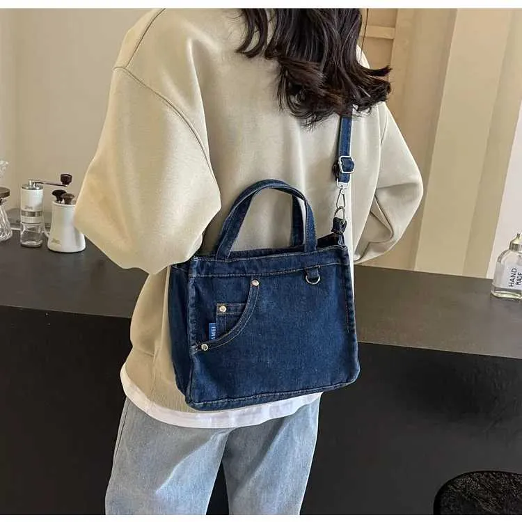 Borsa a tracolla in denim da donna grande borsa a spalla moda_voghion.com