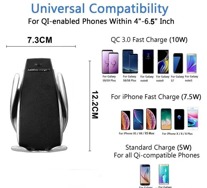 Top Of The Line Automatic Clamping 10W Qi Wireless Car Charger With 360 Degree Rotating Ventilation Port Installation_voghion.com