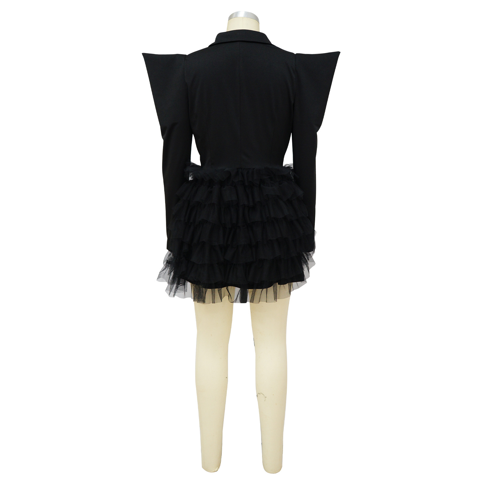 Women's Dress Mesh Splice V-neck Right Angle Shoulder Mini Dress_voghion.com