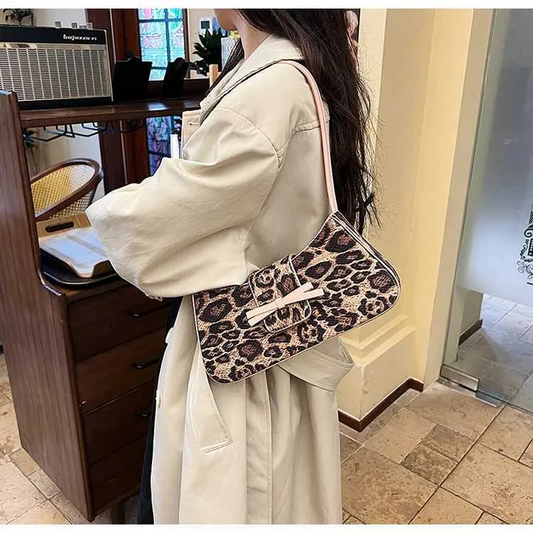 Vintage Leopard Print Shoulder Bag For Women Soft Pu Leather Handbag_voghion.com