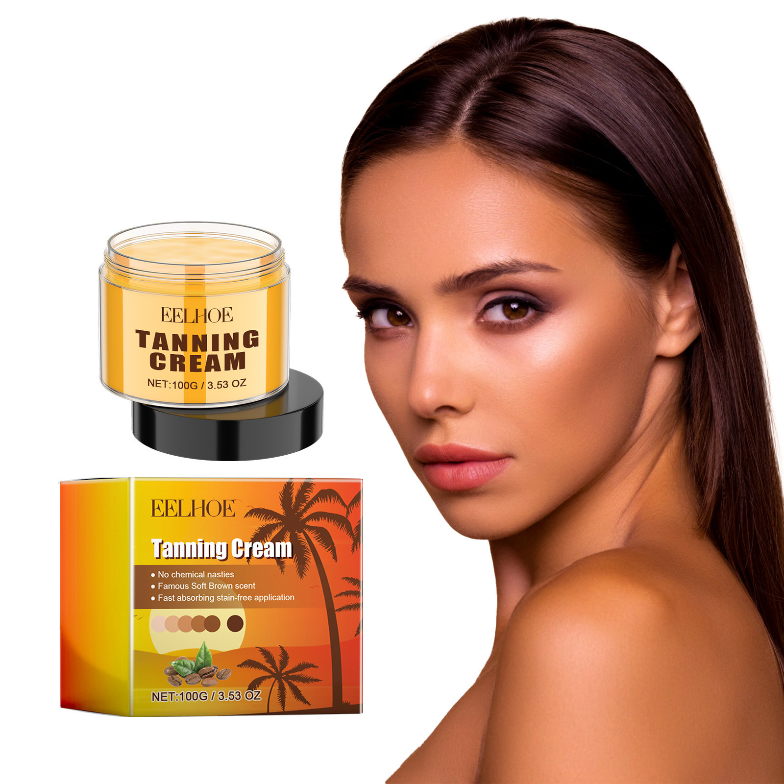 EELHOE Soothing Beautifying  Rapid Suntanning, Natural and Comtable Bronze Brown Non greasy Moisturizing Cream_voghion.com
