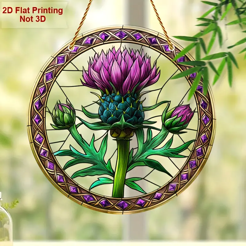 Škotski osat Suncatcher - 20 cm rustikalna akrilna umetnost. Dekoracija z višavskim čarom za vrtna vrata ali cenjeno keltsko darilo._voghion.com