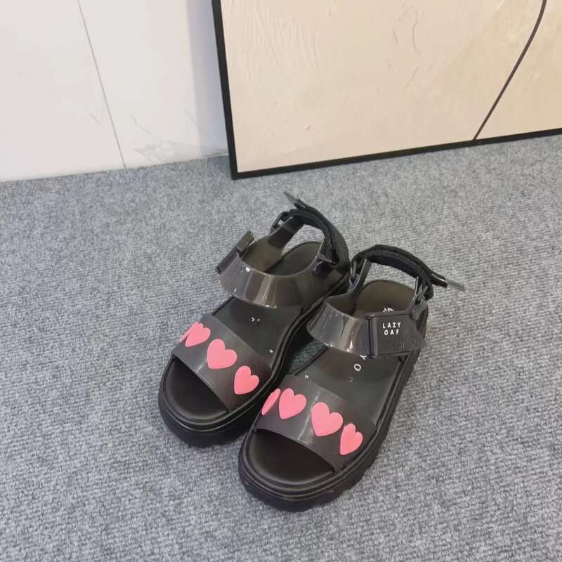 Sandales d'été à semelle épaisse et ajustables avec Velcro, semelle unique en éponge, décontractées, motif cœur de pêche, pour femmes_voghion.com