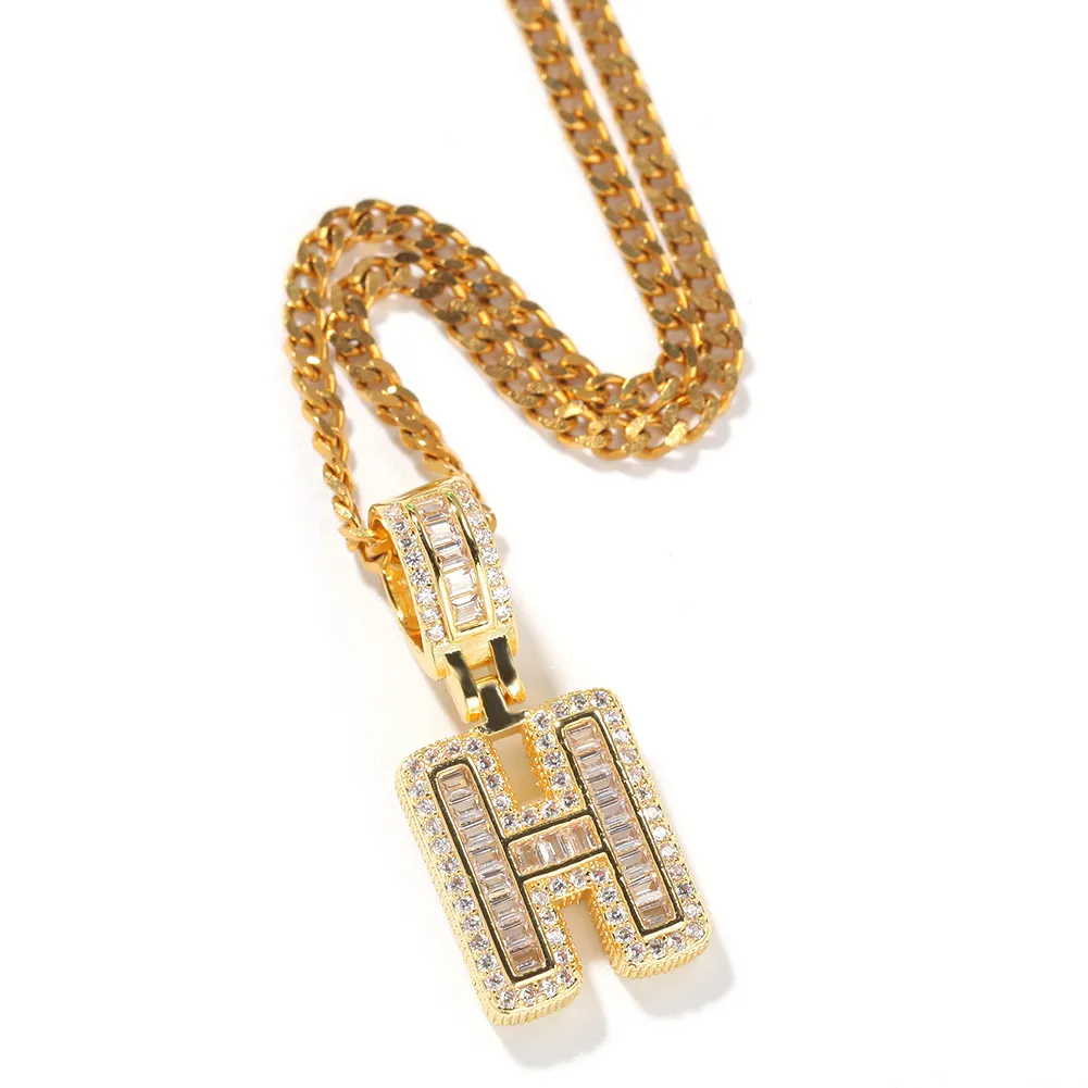 New guys Gold Bling Square Cubic Zirconia Letters Custom Name Pendant Necklace Iced Out Diamond Hip Hop Jewelry Gift For_voghion.com