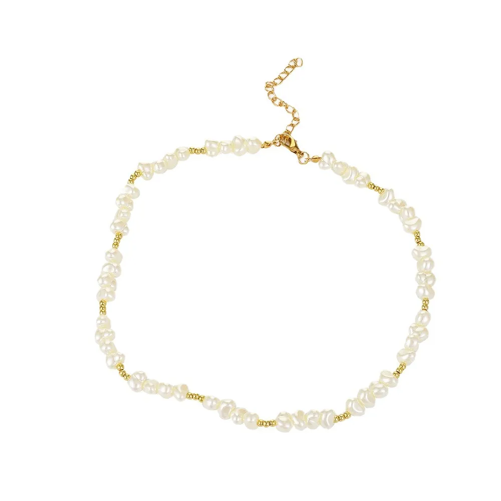 Elegante Unregelmäßige Perlenkette Moderne Handgemachte Kette_voghion.com
