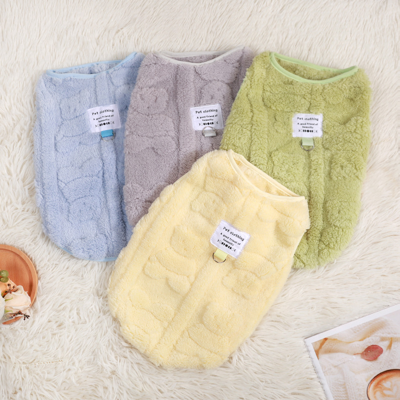 Autumn Winter Dog Macaron Series Leashable Simple Style Solid Color Pet Vest Fleece Cat Warm Clothes_voghion.com