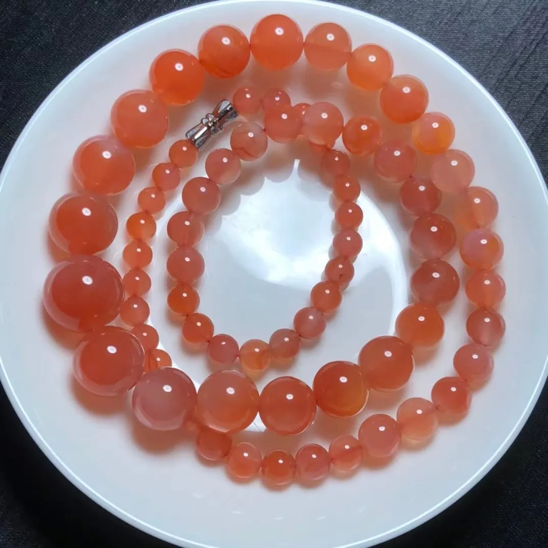 1 db Fengbaowu természetes rózsaszín Yanyuan agát nyaklánc kerek gyöngyökkel, kristály reiki gyógyító kővel, divatékszer ajándék_voghion.com
