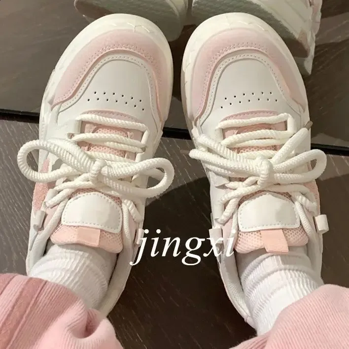 Scarpe sportive rosa bianche da donna, primavera estate, con plateau, vintage, casual, vulcanizzate, kawaii, da tennis, da donna, basse 240801_voghion.com