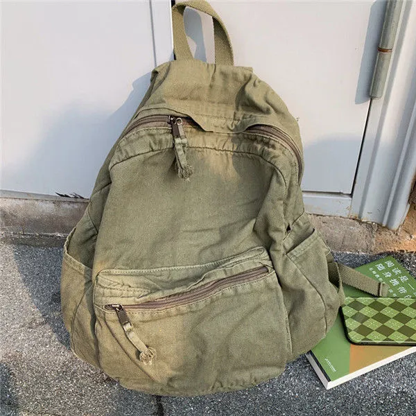Vintage Backpack For Canvas Women Rucksack Zipper Casual Medium-Capacity Preppy Style Female Bag_voghion.com