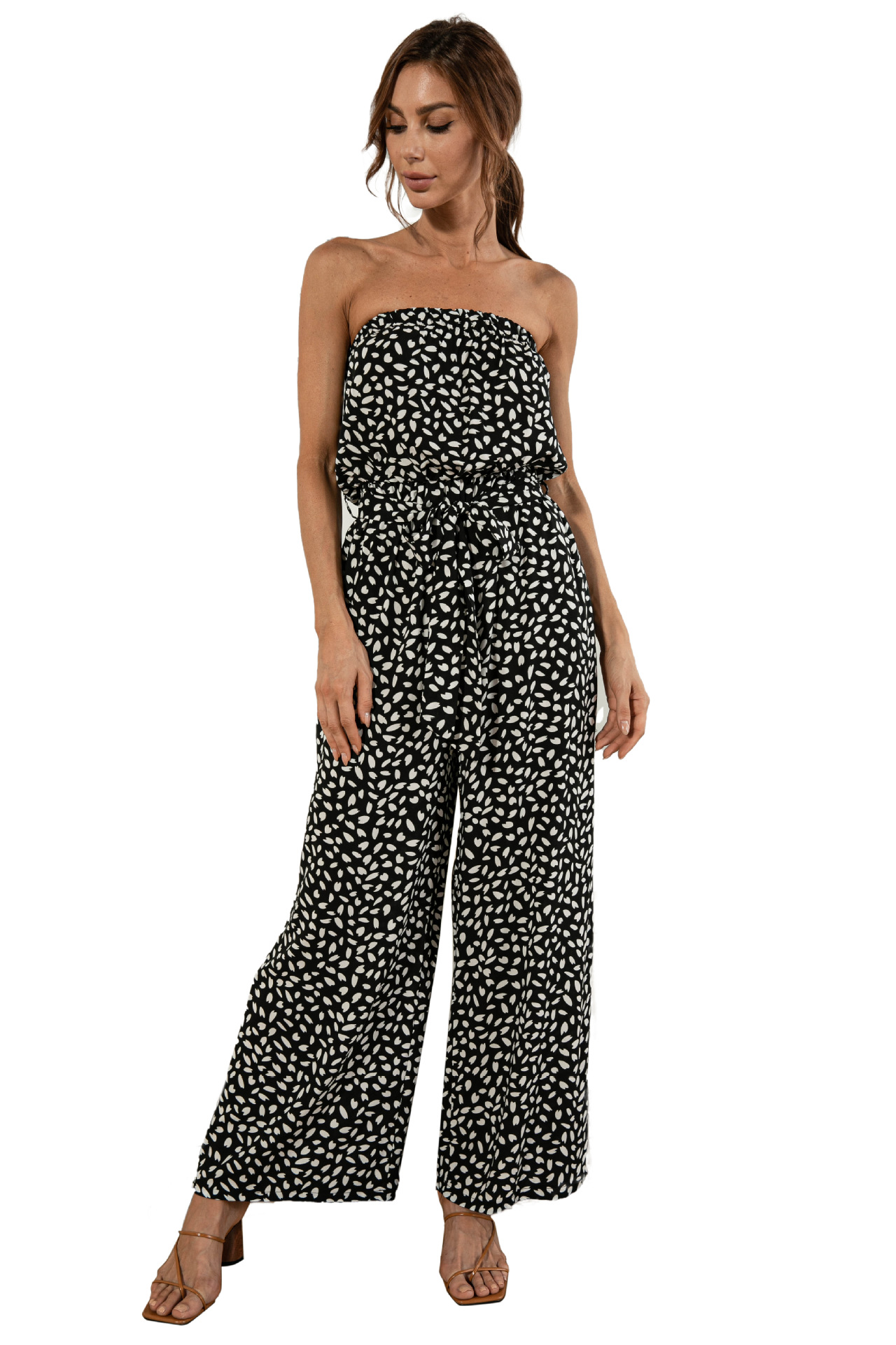 Nuevos productos de verano para mujer, nuevo mono de pierna ancha con cordones y estampado de lunares en forma de corazón y top de tubo sexy_voghion.com