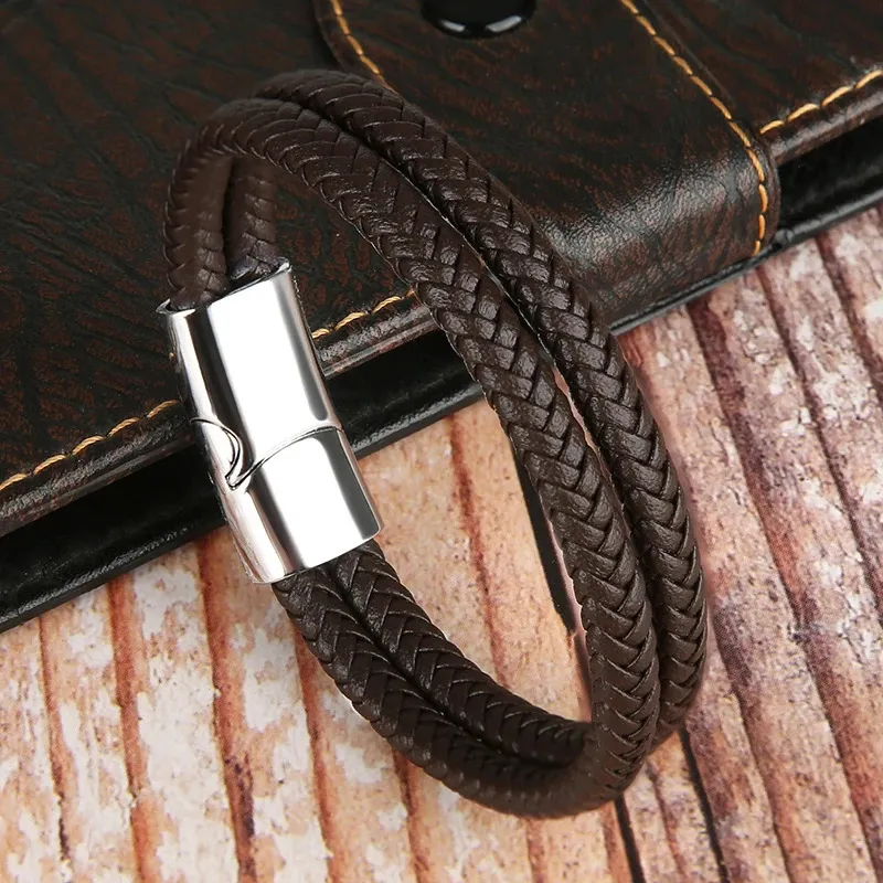Genuine Bracelets Bangles for Men Women Double Layer Leather Rope Bracelet Handmade Jewelry Homme Pulseras 240507_voghion.com