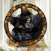 Midnight Feline Zonnevanger - 20 cm Mystiek Acrylkunstwerk. Betoverende decoratie voor op de veranda of op kantoor, het hele jaar door, een purrfect cadeau voor kattenliefhebbers._voghion.com