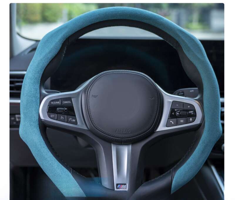 Husă volan auto pentru toate anotimpurile, protecție din piele întoarsă, plasă absorbantă de transpirație, roșie, rotundă, în formă de D, universală, pentru mâner_voghion.com