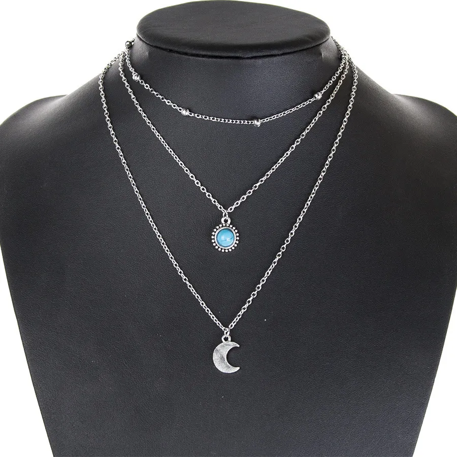 Fashion High Quality Three Layers Of Chain Moon Pendant Beautiful Necklace For Women Jewelry Accessories Wedding Gift_voghion.com