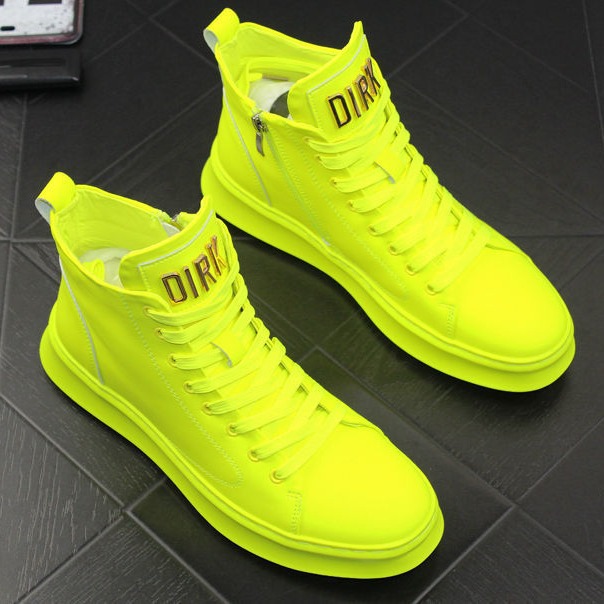 Chaussures pour hommes Chaussures tendance quatre saisons Cuir verni Baskets en cuir brillant Chaussures montantes décontractées pour garçons 2024 Nouveau Vert fluo Or Argent Blanc