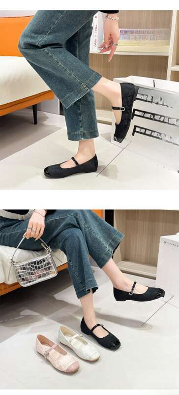 Nove kineske ženske Mary Jane proljetne cipele s debelim dnom Cheongsam ravnim potpeticama i uzorkom konjskog lica, mali mirisni četvrtasti vrh_voghion.com