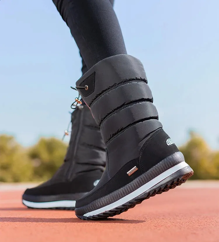 Woman Chunky Womens Shoes For Snow Boots Half High Moon Platform Mid Calf Round Toe Big Red Waterproof With Chic Point_voghion.com