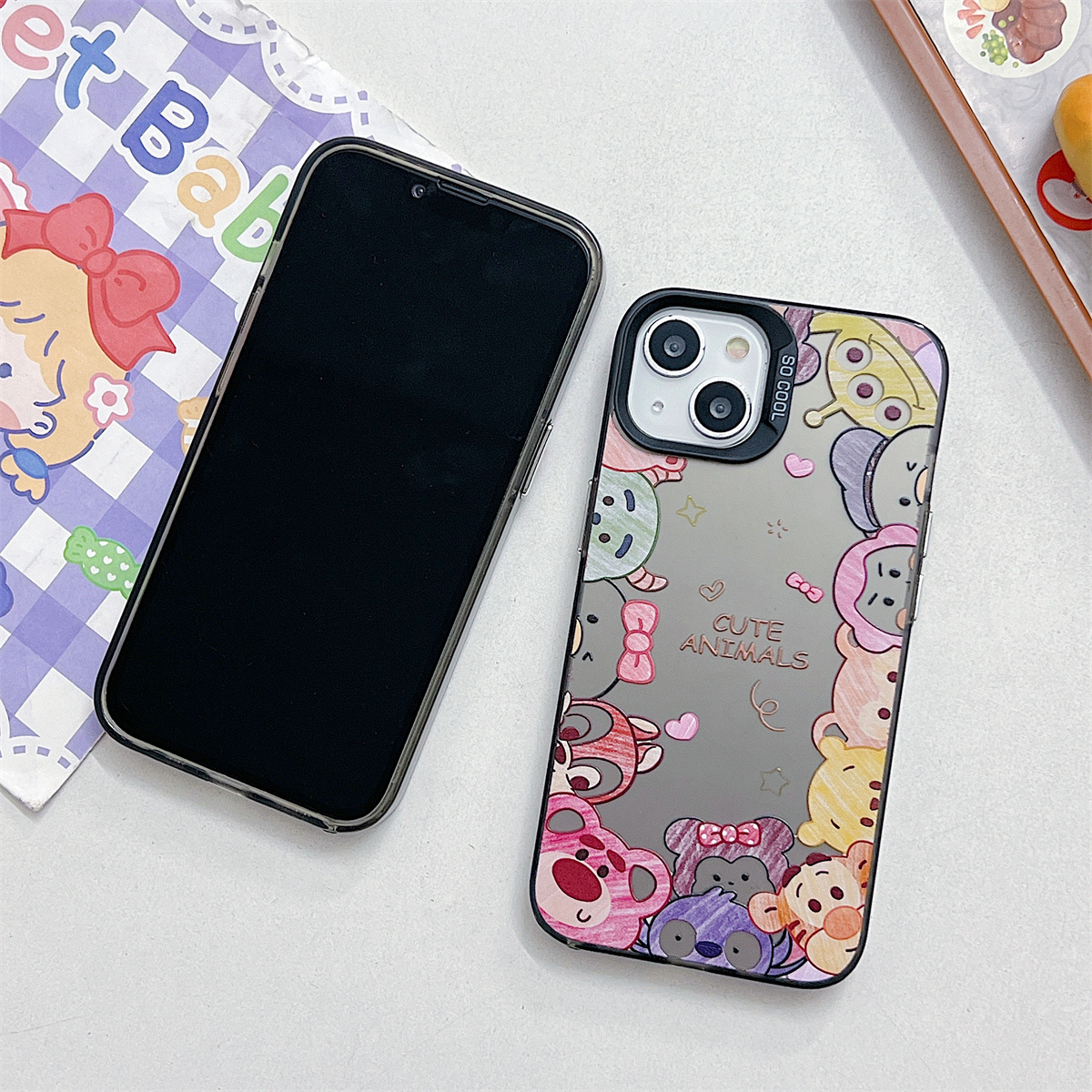 Řemínek na hodinky kompatibilní s iPhone 15 14 13 12 11 PRO MAX XR XS X 8 7 PLUS SE 2020 Průhledný kryt na telefon s roztomilým anime medvědem IMD_voghion.com