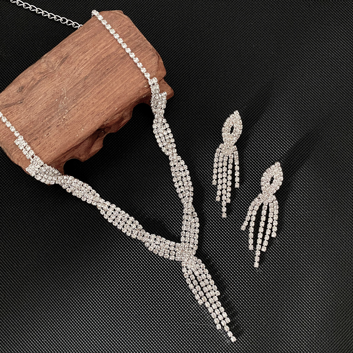 Set di gioielli da sposa in cristallo da 2 pezzi, collana con nappe e orecchini in strass, per donne e ragazze, per feste di ballo_voghion.com