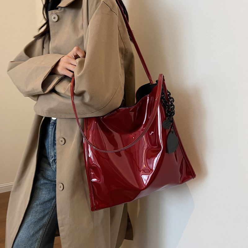 Einfarbig Lackleder Mode Schultertasche Damen Einfache Luxus Handtasche Geldbörse Lässig Reise Shopping Totes Sac A Main_voghion.com