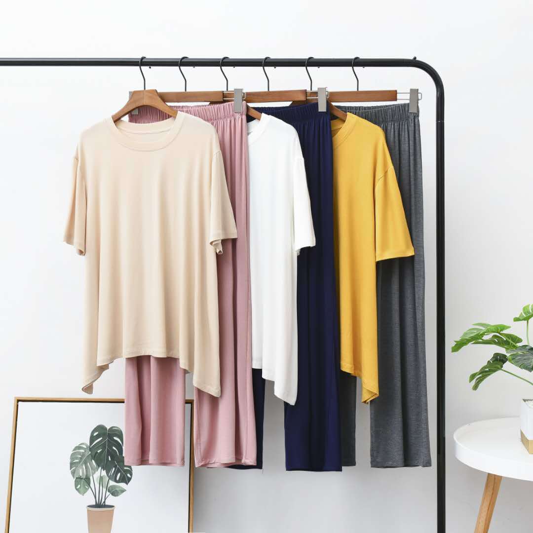 Vêtements pour femmes Pyjama fin en modal pour femme pull à manches courtes pantalon large peut être porté à l'extérieur de la maison_voghion.com