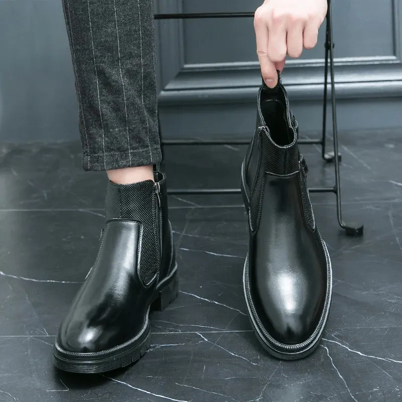 Classic Leather Business Ankle Boots For Men With Double Buckle_voghion.com