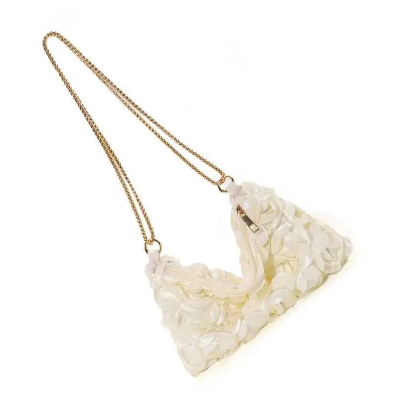E74B 3D Rose ral Pochette de soirée pour femme en satin pailleté Sac à main bandoulière Sac à main avec chaîne pour fêtes de mariage_voghion.com