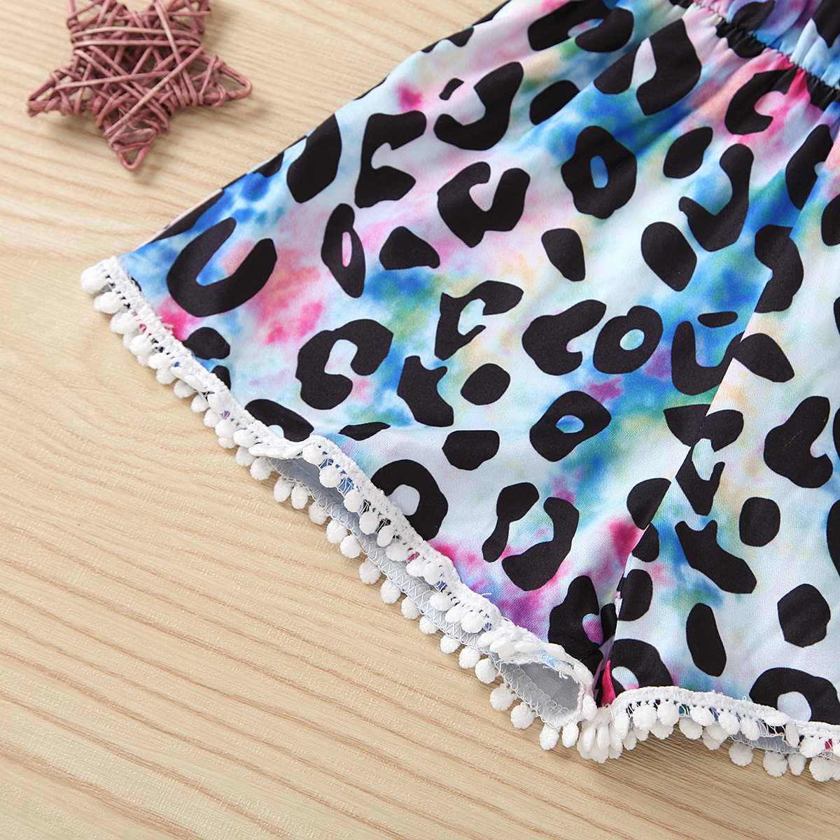 Mother&Kids Summer girls tie-dyed leopard print jumpsuit shorts_voghion.com