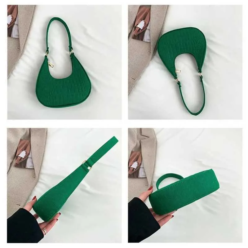 Retro afslappet håndtaske i ren filt, moderigtigt undertøj, high-end design, dameskulderdesigner i ensfarvet affaldspose_voghion.com