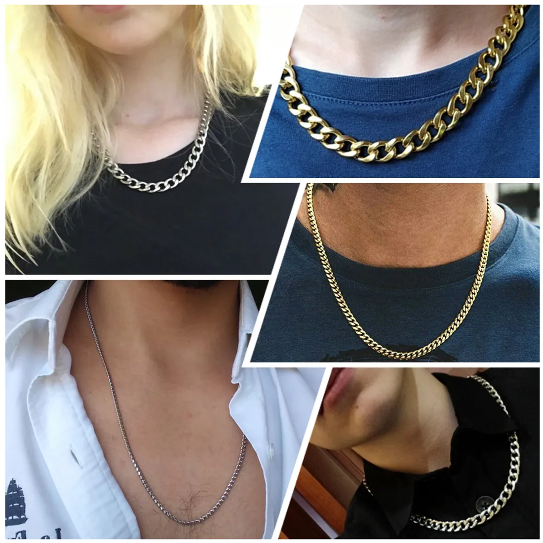 Rustfritt stålkjedehalskjede for menn og kvinner, kubansk lenke, svart gull, sierfarge, punk, choker, mote, mannsmykker, gave_voghion.com