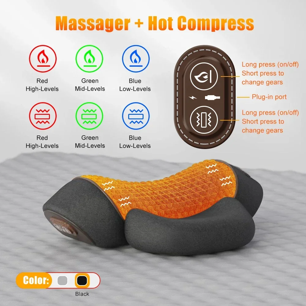 Electric Neck Massager With Heat And Vibration For Cervical Pain_voghion.com