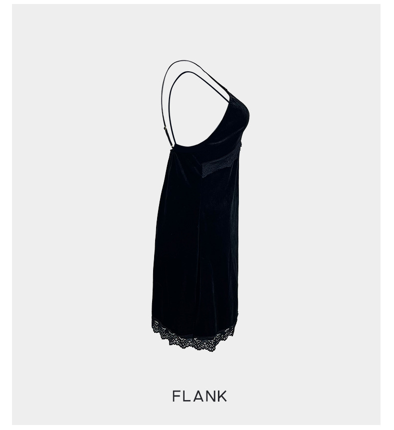 Damen Lounge Kleid Mit Spitze Und V-ausschnitt Aus Samtigem Stoff_voghion.com